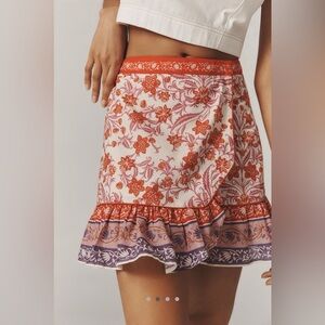 FARM Rio White Mini Skirt with Orange Floral and Purple Hem